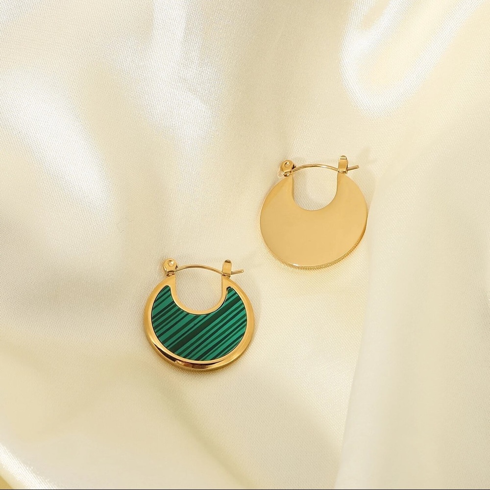 Stainless Steel Retro Moon Malachite Earrings - Picture 3 of 10